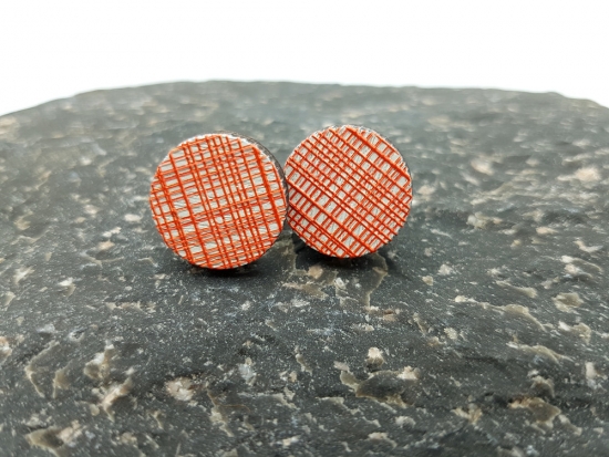 Strich Muster 3D Holz Scheiben Ohrstecker rot